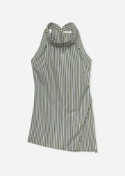 Sleeveless Cowl Neck Top in Striped Poplin - Green Multi - CO Collections